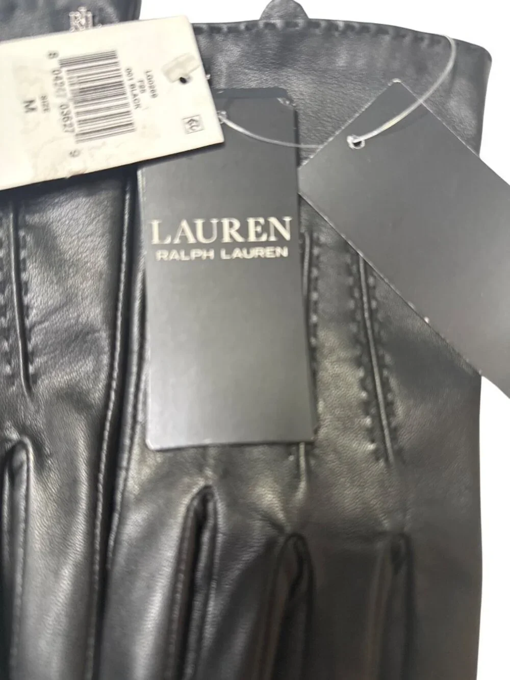 NWT Lauren Ralph Lauren Leather Stitched Gloves Black Size Medium